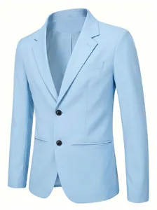 Detailansicht eines hellblauen Slim-Fit-Herrenblazers mit Zwei-Knopf-Verschluss für Partys