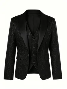 Detailaufnahme einer schwarzen Smokingjacke mit Jacquard-Muster und Satin-Schalkragen