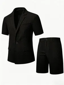 Ensemble deux pièces pour homme blazer à manches courtes et short noir avec texture