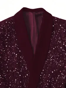 Detailed view of luxury burgundy men's banquet blazer with sparkling star pattern lapel