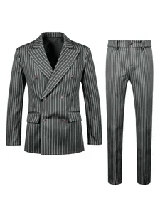 Détail de l'ensemble de costume gris à rayures croisé élégant avec pantalon assorti