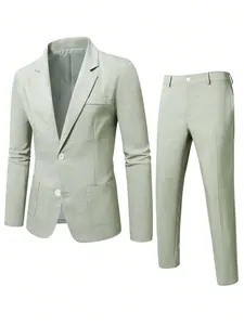 Costume 2 pièces coupe ajustée vert clair pour homme, idéal pour les mariages