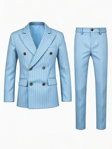 Costume croisé à rayures tennis bleu clair pour homme, idéal pour le travail et les mariages