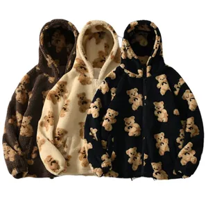 Felpe con cappuccio in pile da donna con simpatico motivo a orsetto in tre diversi colori.