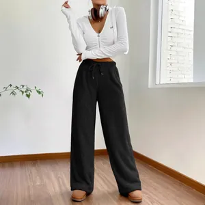 Comfortable high waist black fleece wide-leg sweatpants for women autumn winter style