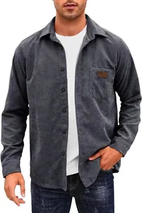 Men's casual long-sleeved corduroy button-down shirt jacket with pocket in dark gray
