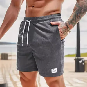 Herren Cord-Shorts mit Kordelzug Grau Sommerliche Freizeit-Sporthose im Outdoor-Mode-Stil