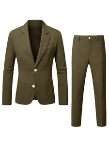 Ensemble complet de costume pour homme en vert olive avec veste et pantalon texturés