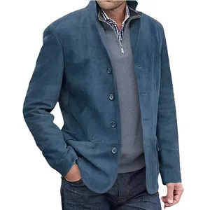 Herren Vintage Casual Blazer Revers Einreihig Wildlederjacke Herbst Winter Business Mode Polyester Jacke Top