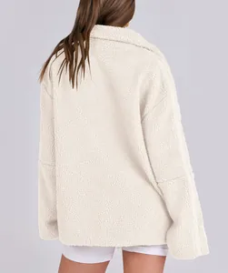 Detailed back view of a cozy white oversized teddy fleece jacket for women