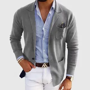 Blazer Décontracté en Tricot Slim Fit pour Hommes Veste Couleur Unie Polyester Respirant Costume Extérieur pour Mariage Fête Quotidien Haut