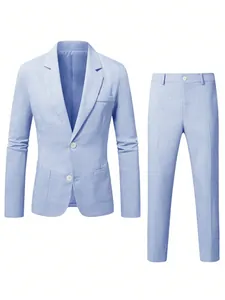Light blue slim fit two-piece men's suit set for professional business and weddings events