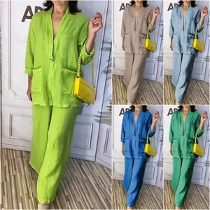 Ensemble pour Femme Automne Décontracté Couleur Unie Manches Longues Cardigan et Pantalon Haut et Bas Deux Pièces