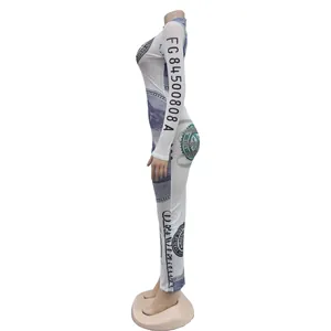 Side view detail of a sexy mesh bodycon dress featuring a unique US dollar bill print