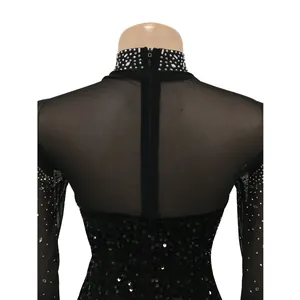 Back detail of sheer mesh sequin dress with rhinestone collar and hidden zipper