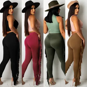 Casual two-piece set with sleeveless ribbed crop top and fringe leggings in four colors