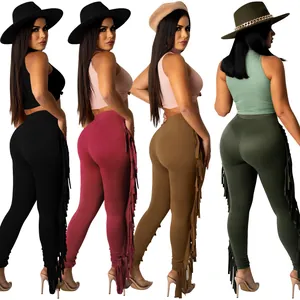Women's two-piece sleeveless crop top and fringed leggings set in multiple colors