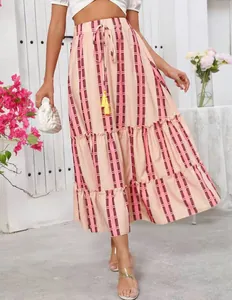 Detailed view of bohemian floral print maxi skirt for women in summer style