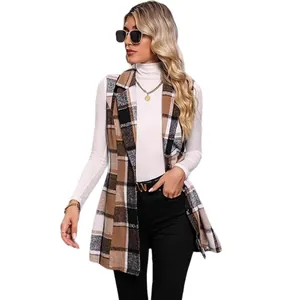 Chic women's plaid lapel sleeveless vest jacket blazer for autumn and winter outfits