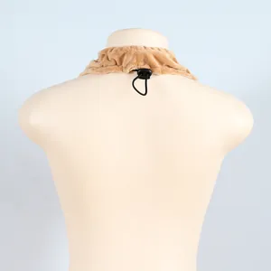 Back view detail of a khaki towel halter bra featuring an adjustable black drawstring cord lock.