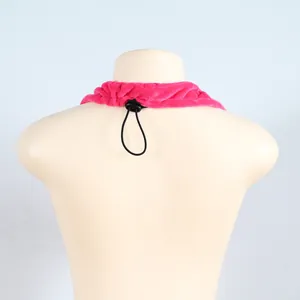 Back view detail of pink halter towel bra with adjustable drawstring