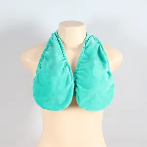 Detailed visual of a teal velvet neck-hanging towel bra displayed on a mannequin torso