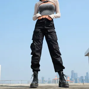 Damen Streetwear Cargohose Polyester Mehrere Taschen Hohe Taille Locker Lange Hose Lässig Hip Hop Unterteil