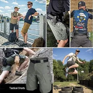 Vue détaillée de shorts cargo tactiques pour hommes lors de diverses activités de plein air
