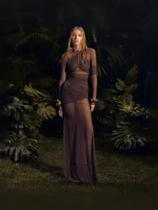 Elegant sheer mesh ruched long sleeve maxi dress for women in dark brown autumn style
