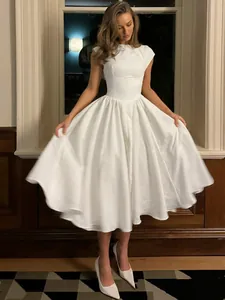 Women French Elegant Slim Fit Backless Flutter Sleeve High Waist Umbrella Midi Dress Solid Color Polyester Spandex A-Line Party Dress