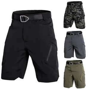 Men Outdoor Cargo Shorts Tactical Waterproof Wear-Resistant Multi-Pocket Casual Work Shorts With Belt Summer Ripstop Shorts
