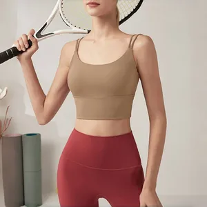 Sexy brown backless quick-dry compression sports bra for women yoga and fitness training