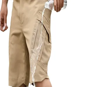 Close-up detail showing the waterproof fabric feature of men's outdoor tactical cargo shorts
