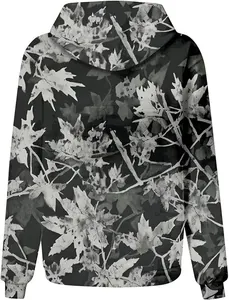 Back view showing the grey maple leaf camouflage pattern of the oversized hoodie.
