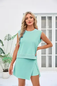 Casual mint green two-piece sleeveless top and skirt set for women in summer