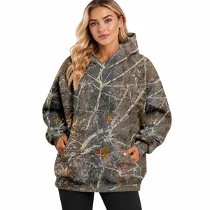 Oversized camouflage leaf print hoodie for women with convenient front pocket