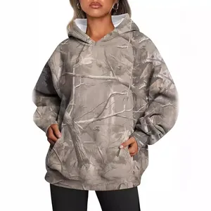 Women's oversized camouflage hoodie featuring a maple leaf print and front pocket