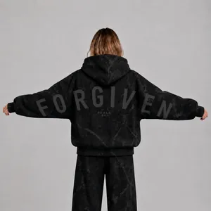 Back view of black marble texture hoodie with Forgiven and Psalm 32:1 print
