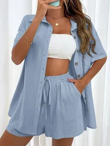 Conjunto casual de 2 piezas para mujer con camisa de manga corta y pantalones cortos