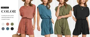 Varietà di tutine casual in cotone e lino a maniche corte con coulisse in vita.