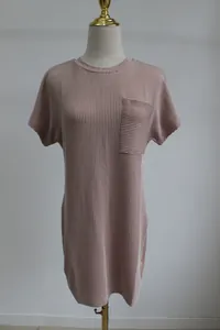 Summer casual wave striped short sleeve mini dress with chest pocket on mannequin