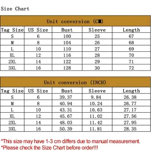 Size chart for women's short sleeve cotton shirt with bust, sleeve, and length in cm and inch.
