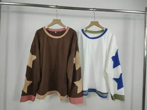 Sweatshirts oversize Y2K à col rond avec écussons étoiles vintage sur les manches