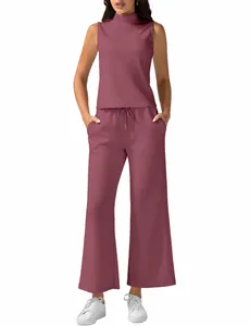 Stijlvolle mauve dames set met mouwloze top en wijde broek voor een casual look