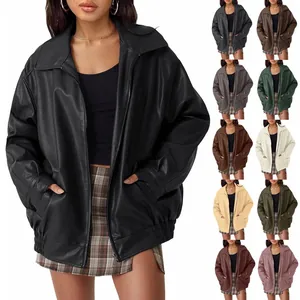 Showcase of oversized faux leather motorcycle jackets in various fashionable colors
