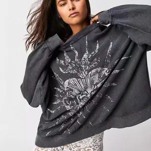American vintage charcoal grey oversized sweatshirt with large distressed graphic print