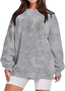 Felpa girocollo tie-dye grigia oversize da donna con vestibilità comoda e maniche lunghe