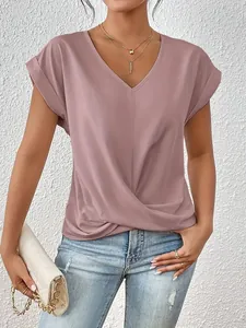Elegantes T-Shirt mit V-Ausschnitt, kurzen Ärmeln und schickem Knotendetail für Damen