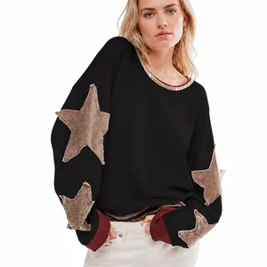 Sweatshirt oversize marron avec patchs étoiles vieillis pour un style rétro Y2K