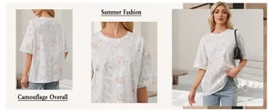 Vues multiples d'un t-shirt unisexe surdimensionné à imprimé feuilles 3D pour l'été